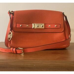 Michael Kors Addison Small Messenger Bag Womens Orange Pebbled Leather Purse
